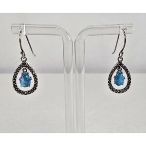 Sterling Silver 925 Synthetic Opal &‎ Marcasite Teardrop Earrings Pierced Hook